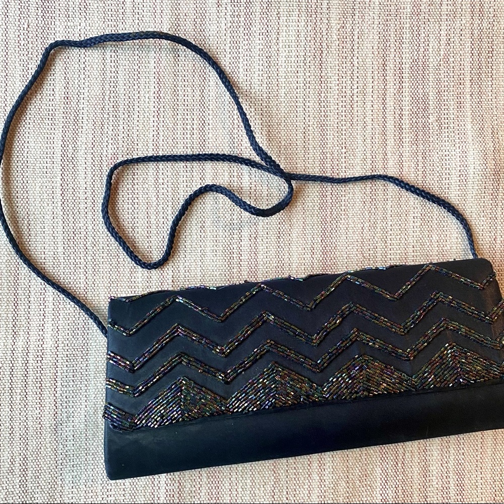 Beaded, navy blue dress bag, shoulder or clutch